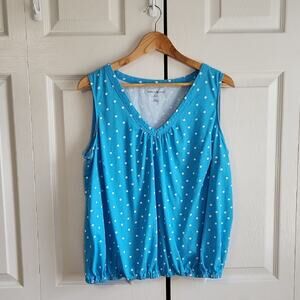 Woman Within Blue White‎ Polka-Dot Sleeveless Top Size LG V-Neck Elastic Waist